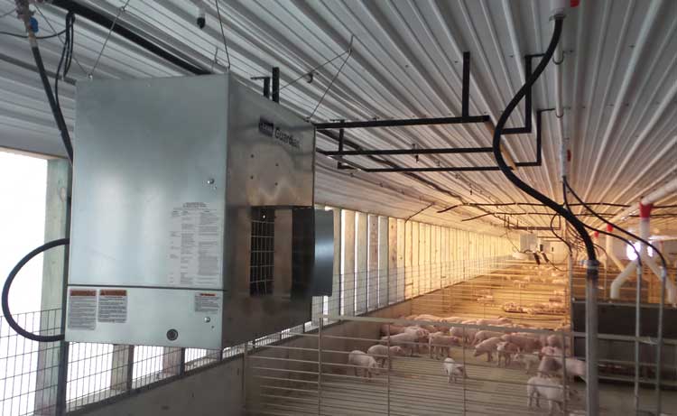 Guardian forced air heaters in a swine wean to finish facility.
