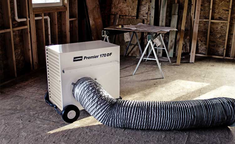 Premier portable heater at a construction site.